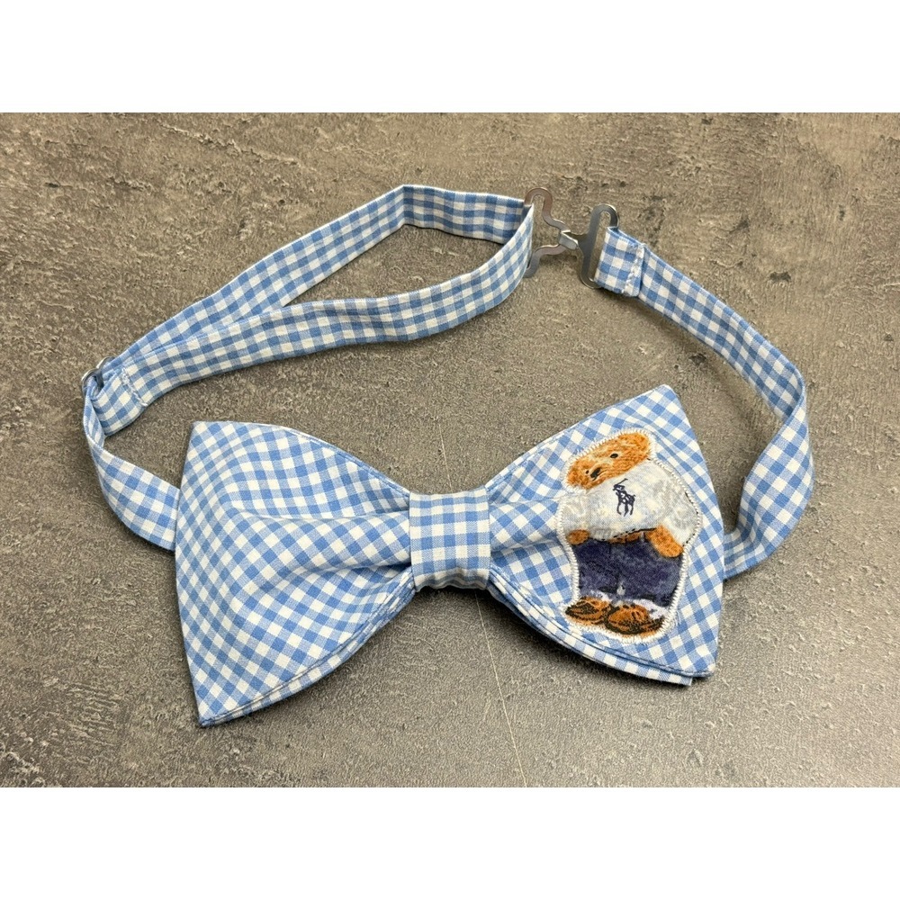 NEW Mens Jeans Bear Bow tie Custom Blue Gingham Pre‎ Tied Adjustable Gift